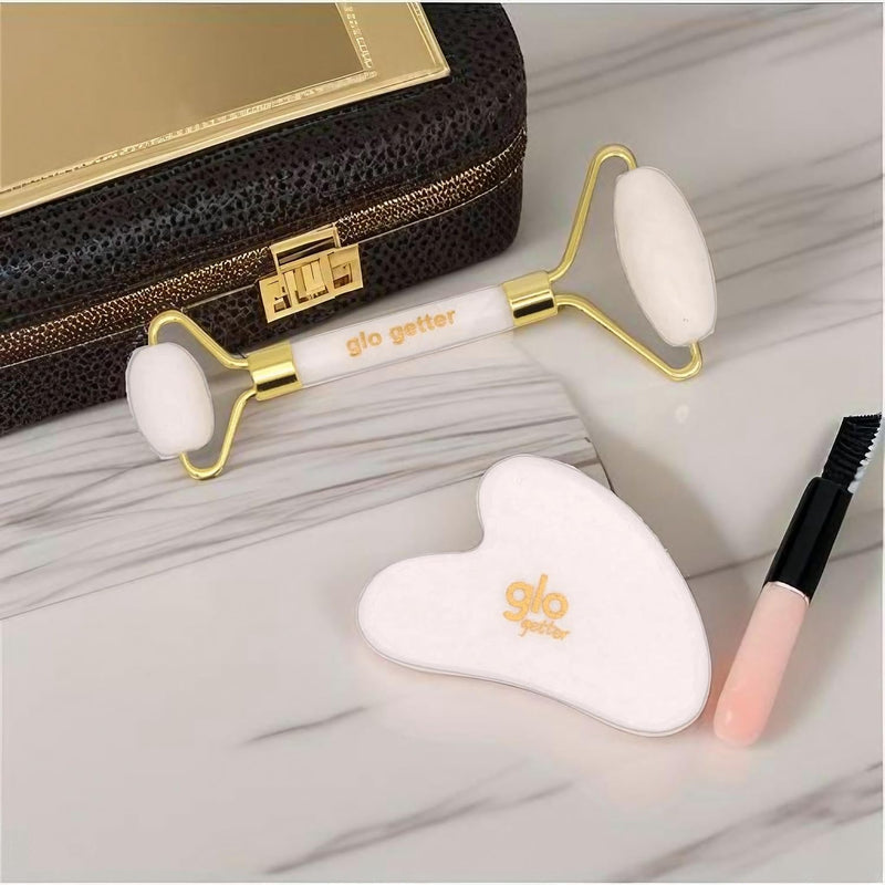 Set de regalo de rodillo de jade y gua sha con guía