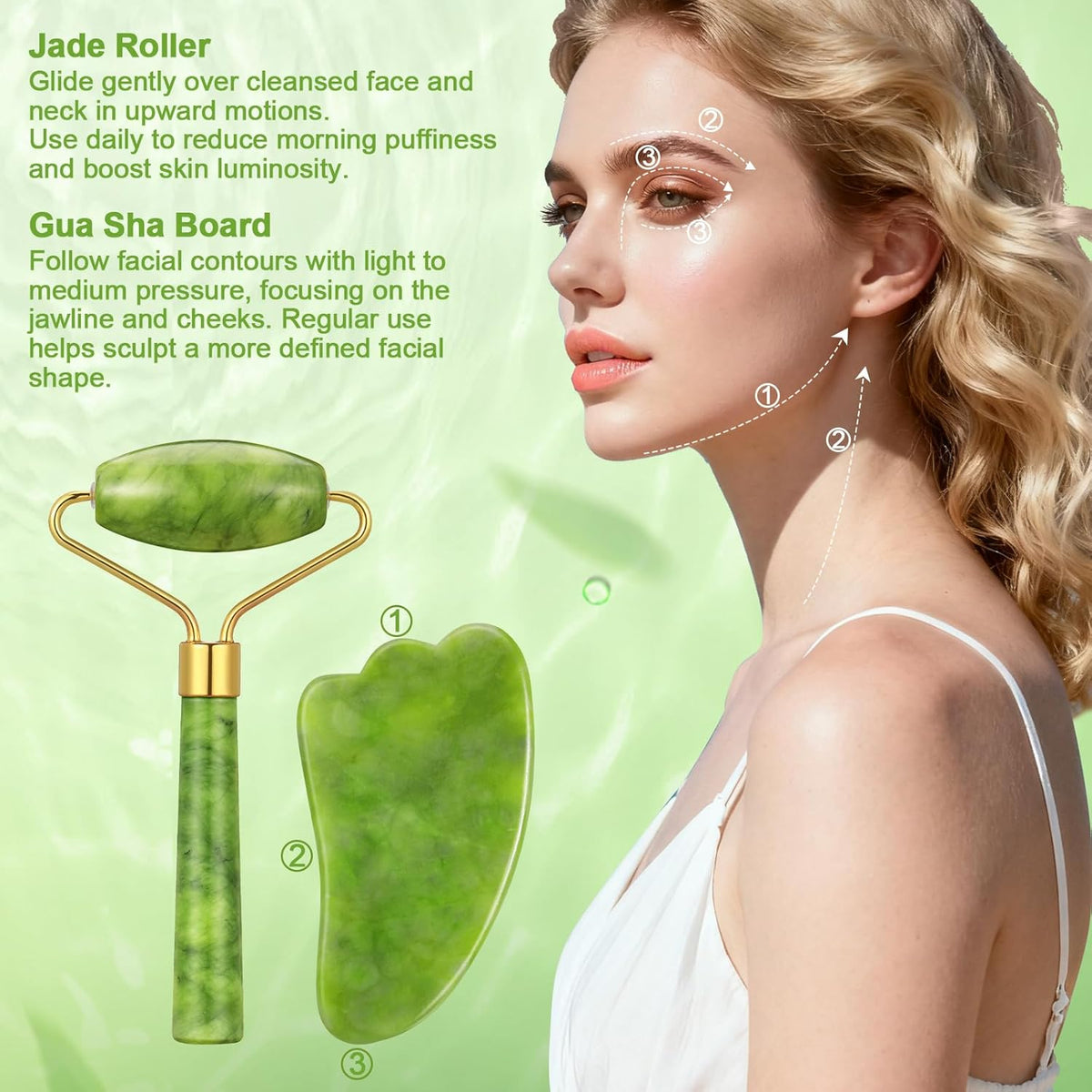 6-Piece Jade Roller and Gua Sha Set with Bag