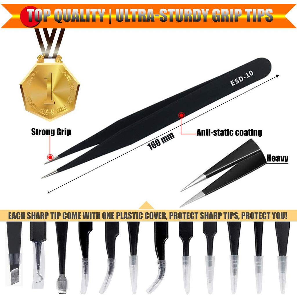 12-In-1 Precision Metal Tweezers Set with Leather Case