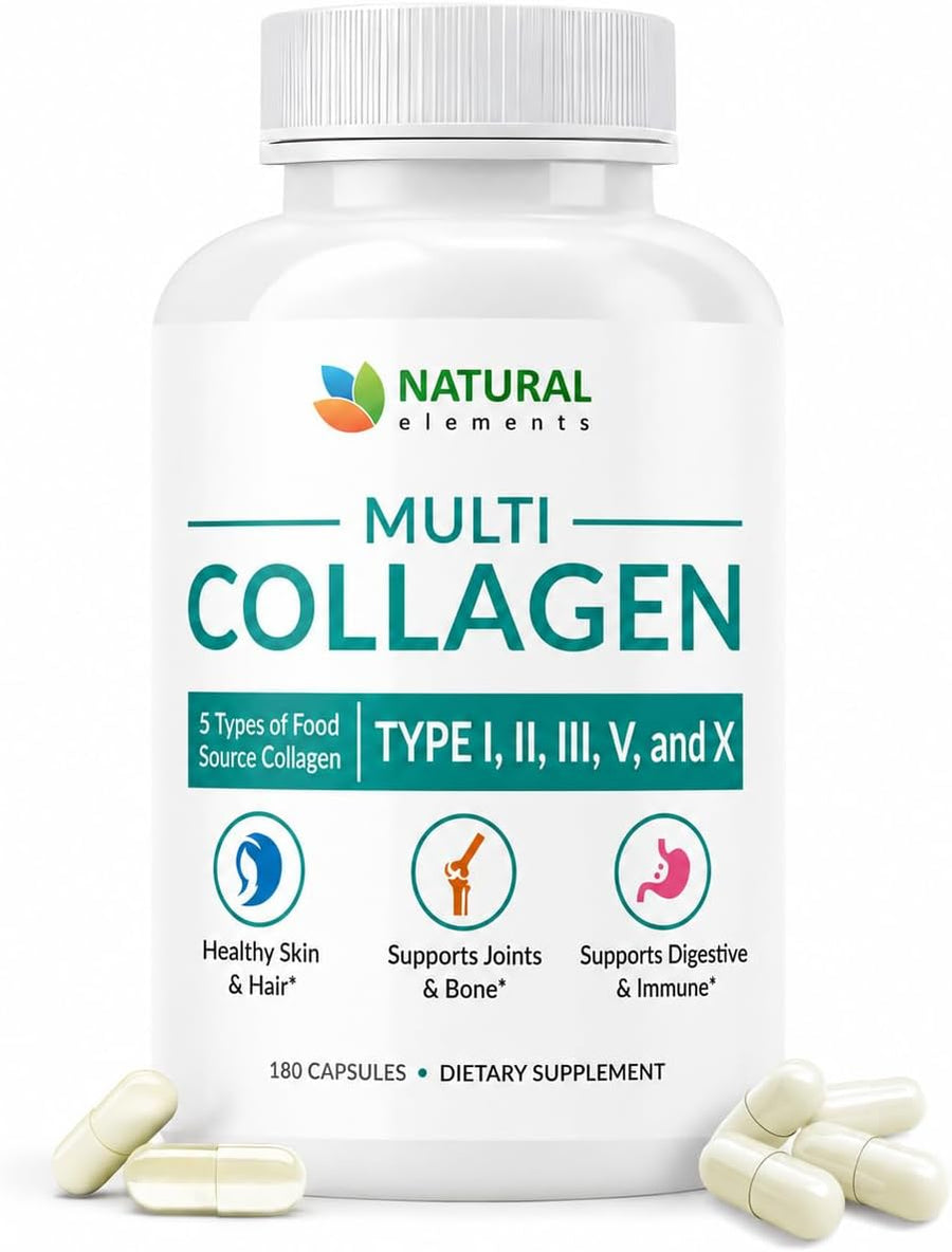 Multi Collagen 180 Protein Capsules - Type I, II, III, V, X Collagen Pills - Proprietary Blend of Eggshell, Chicken, Wild Fish & Grass-Fed Beef Collagen Peptides - 2025Mg per Serv
