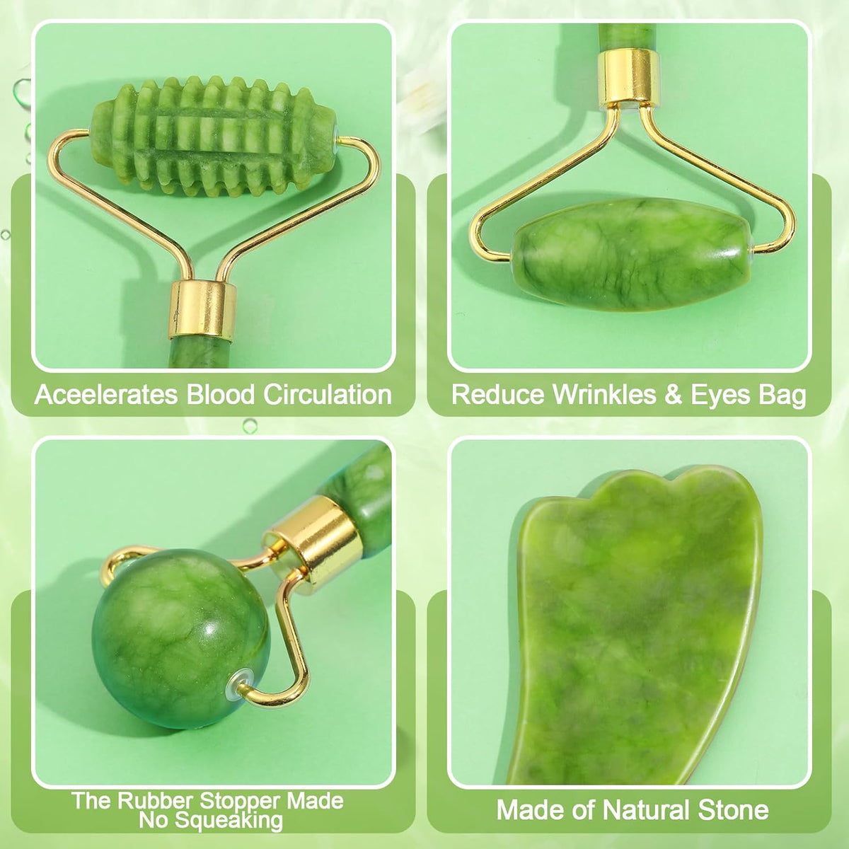 6-Piece Jade Roller and Gua Sha Set with Bag