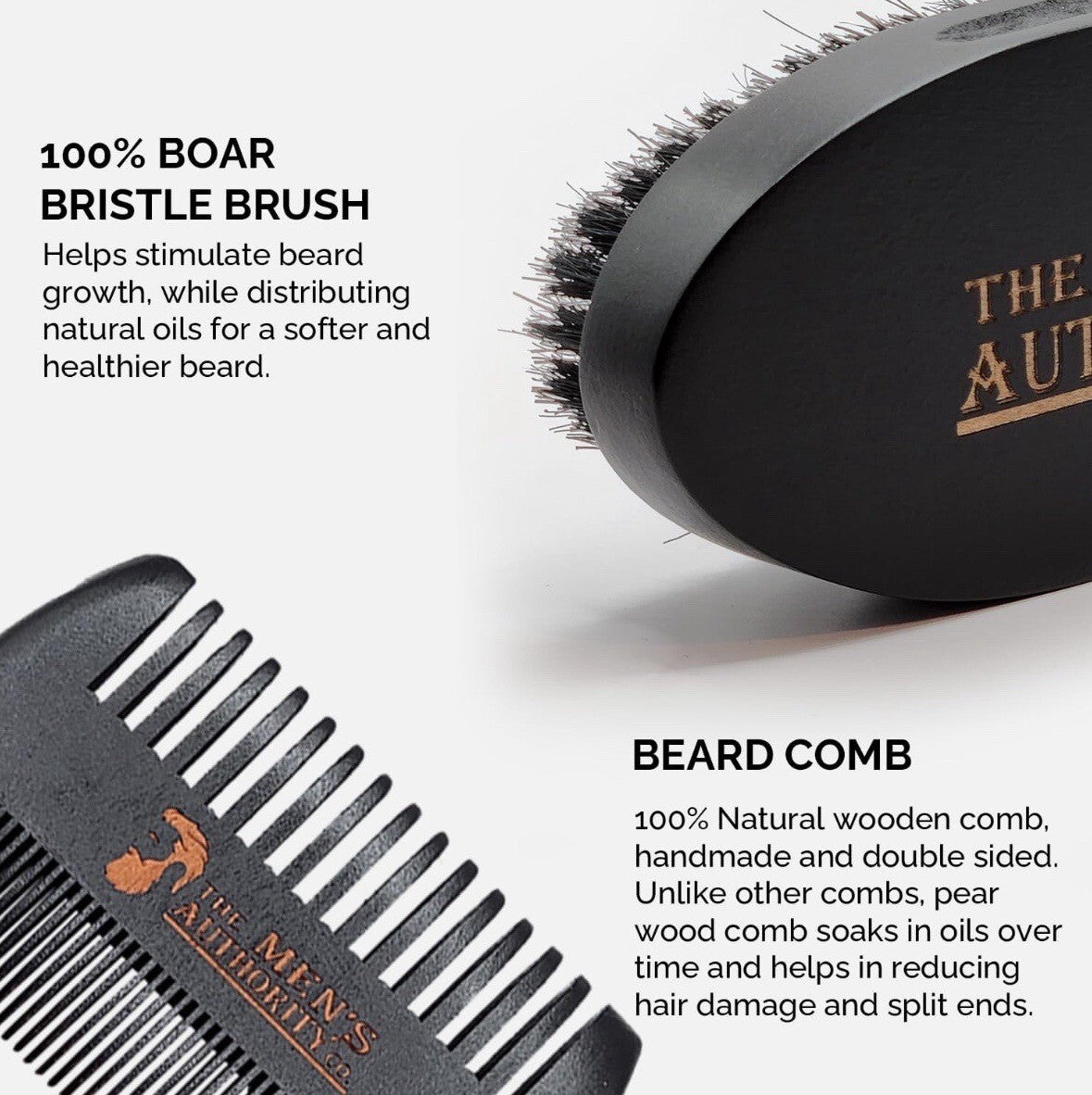 Beard Grooming Kit with Boar Brush and Comb