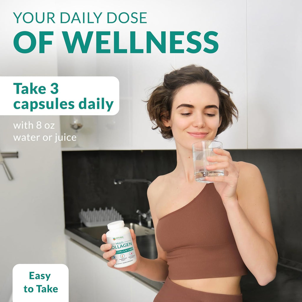 Multi Collagen 180 Protein Capsules - Type I, II, III, V, X Collagen Pills - Proprietary Blend of Eggshell, Chicken, Wild Fish & Grass-Fed Beef Collagen Peptides - 2025Mg per Serv