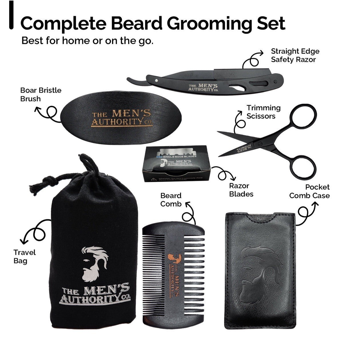 Beard Grooming Kit with Boar Brush and Comb