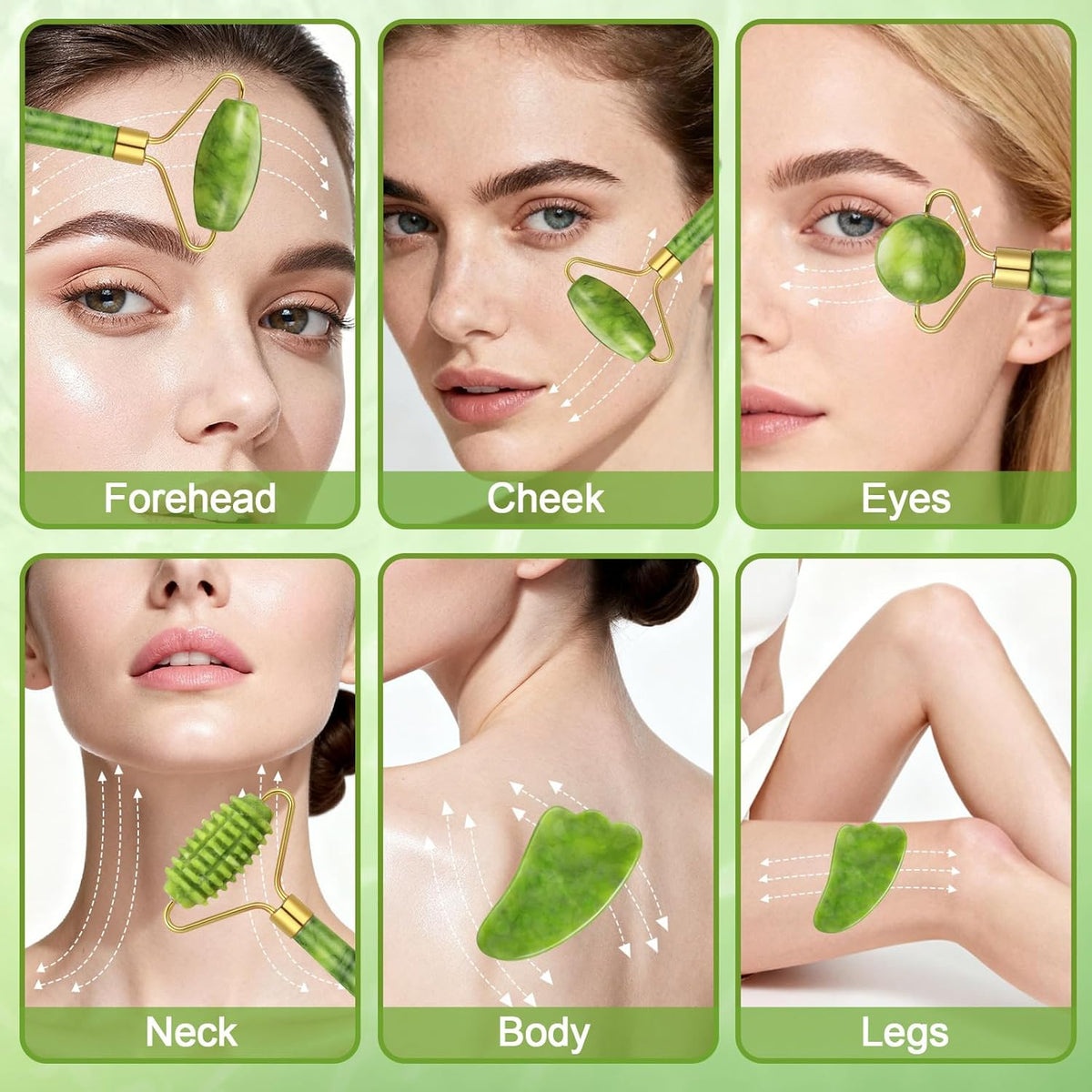 6-Piece Jade Roller and Gua Sha Set with Bag