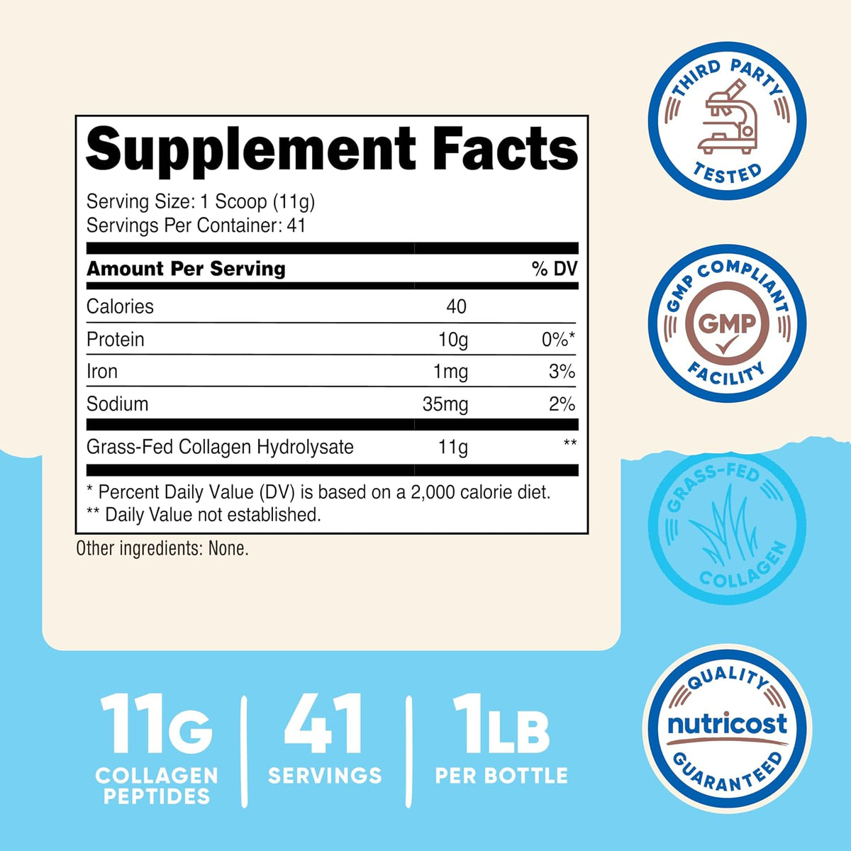 Collagen Peptides Powder 1LB (454 G), Grass Fed Bovine