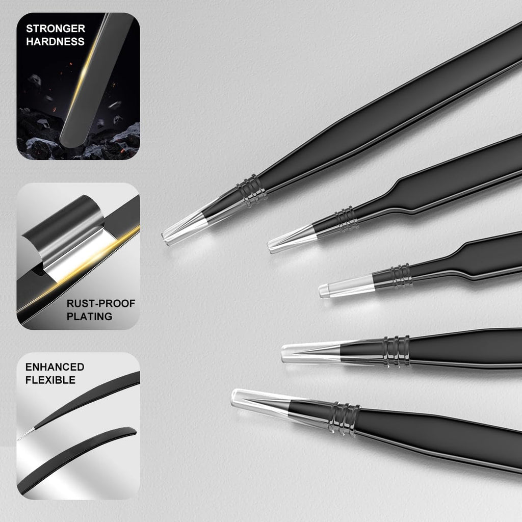 12-In-1 Precision Metal Tweezers Set with Leather Case
