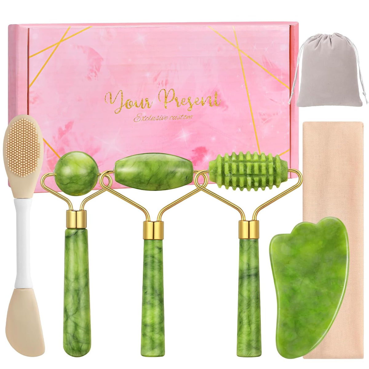 6-Piece Jade Roller and Gua Sha Set with Bag