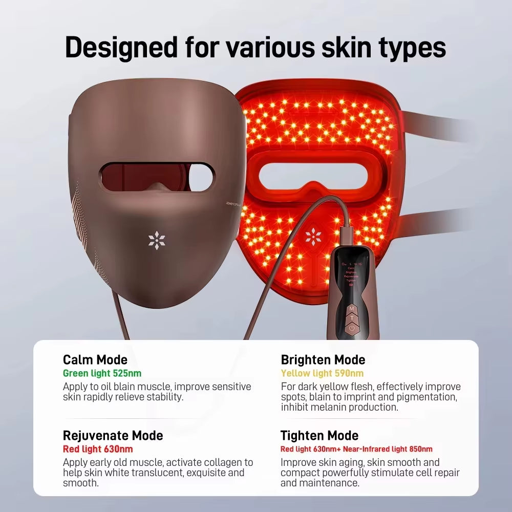 Máscara facial LED de silicona suave, 4 colores de luz