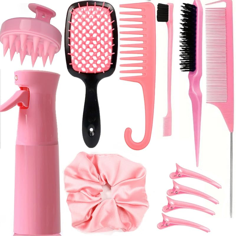 Set de 12 cepillos para el cabello con atomizador