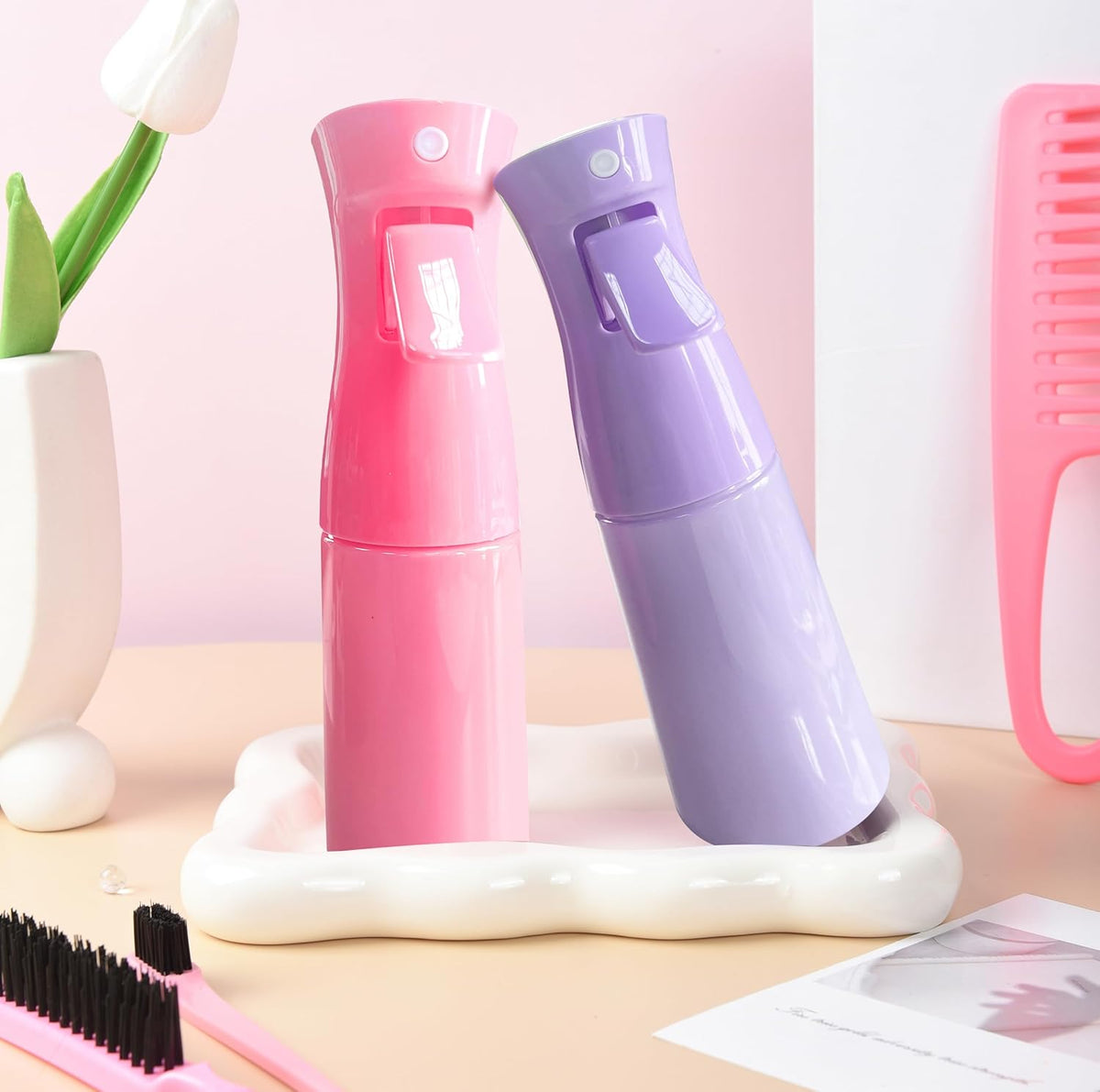 Set de 12 cepillos para el cabello con atomizador