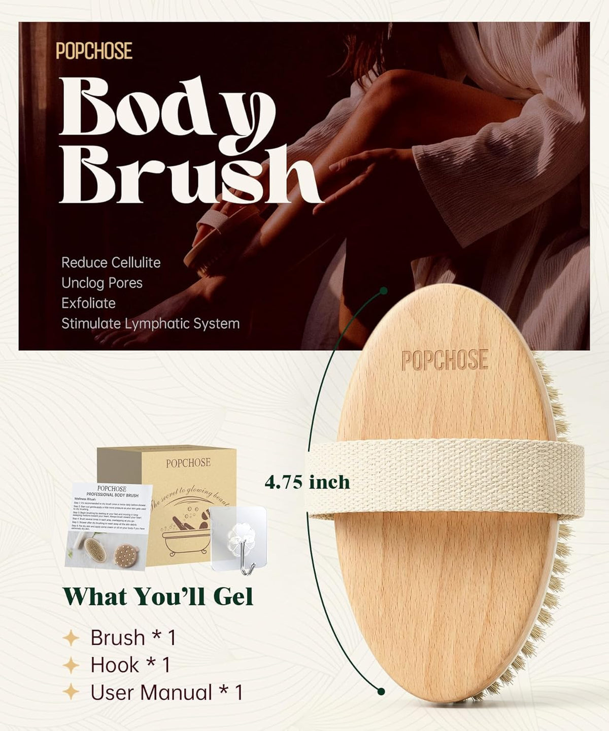 Dry Brush for Lymphatic Drainage, Dry Brushing Body Brush