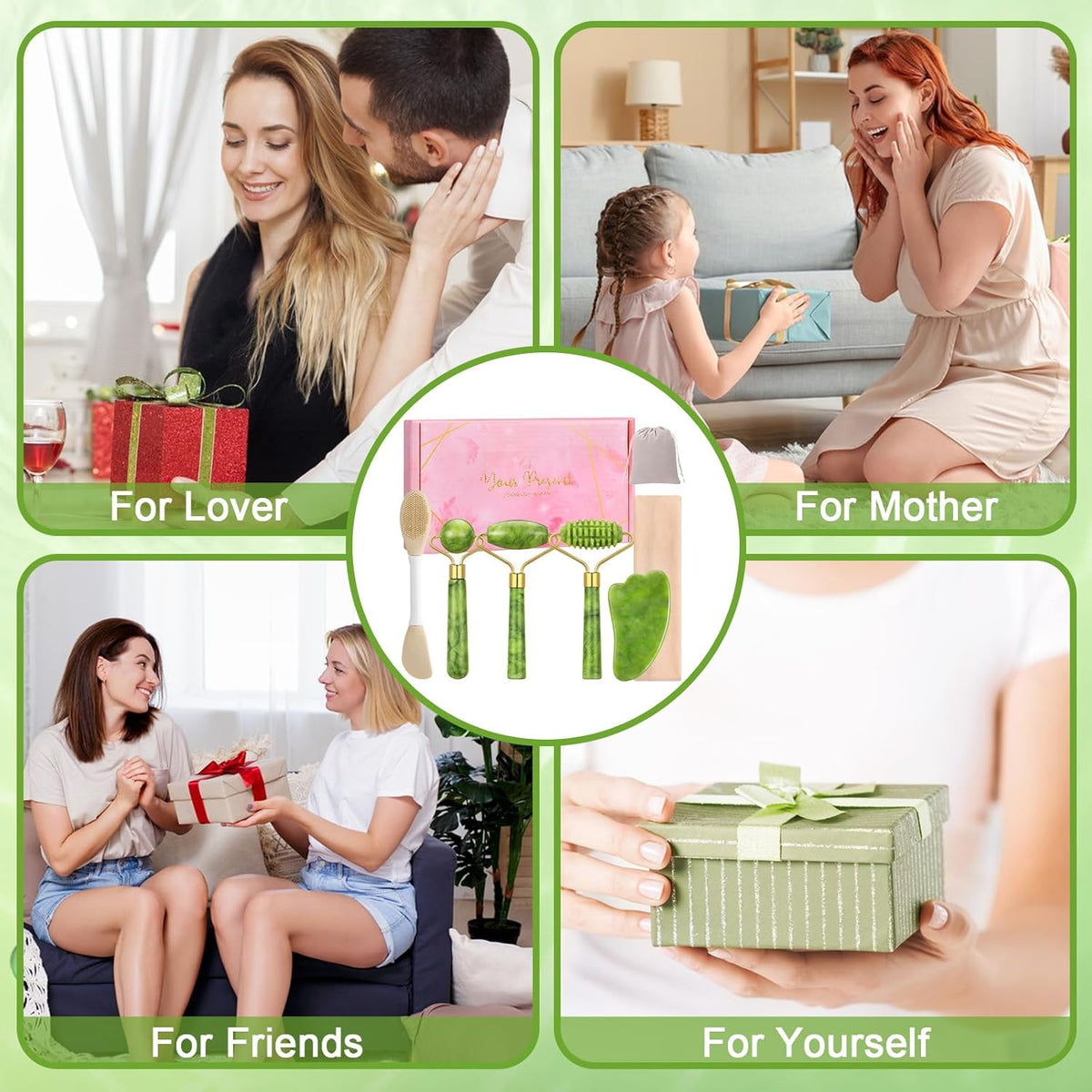 6-Piece Jade Roller and Gua Sha Set with Bag
